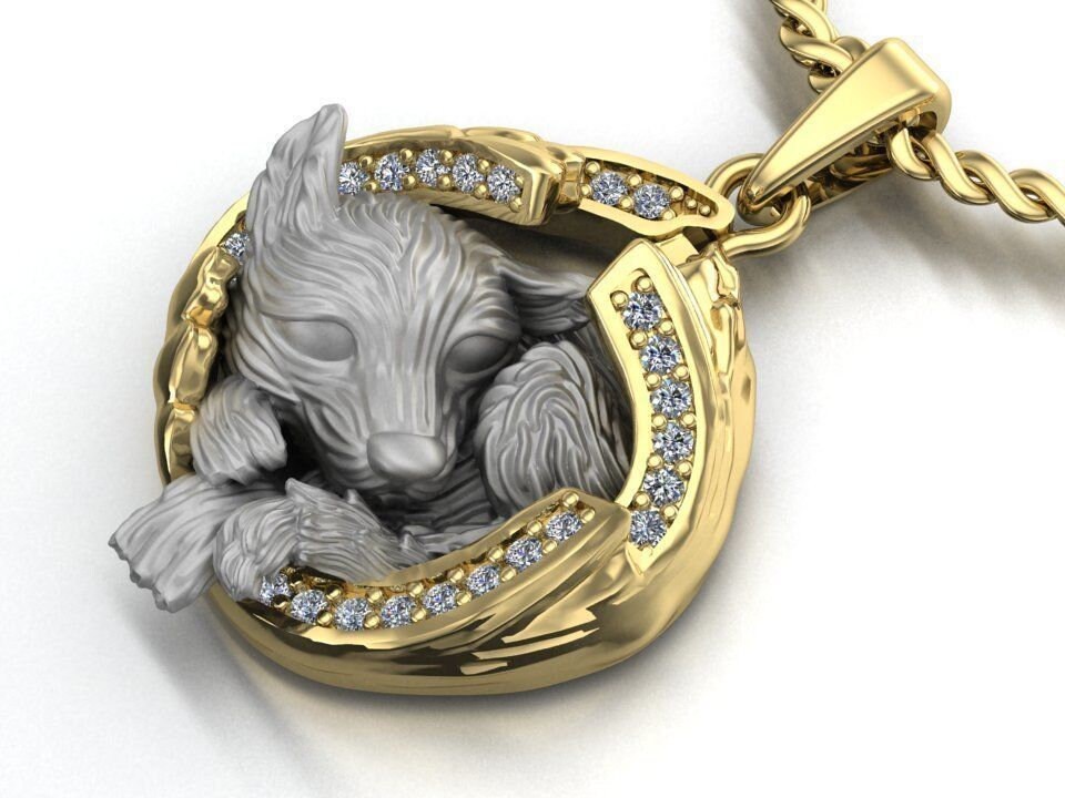 18kt gold animal pendant small precious wolf gift for woman girl birthday anniversary made in Italy luminous diamonds unisex