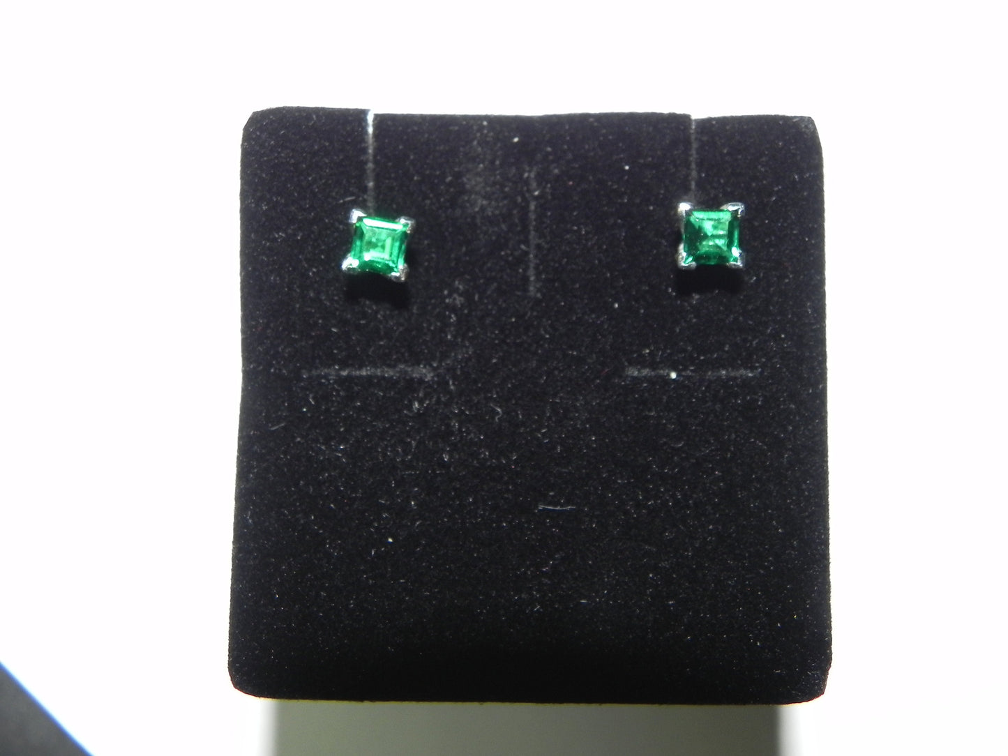 18kt white gold earrings lab created emeralds princess cut top color wedding engagement gift bright precious made in Italy