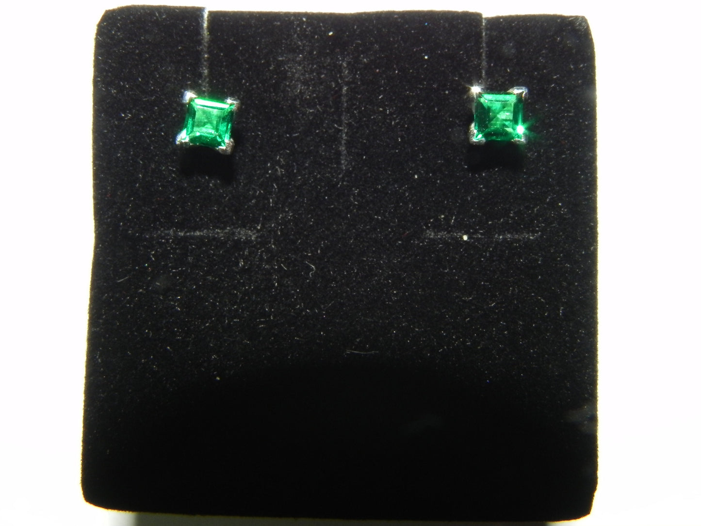 18kt white gold earrings lab created emeralds princess cut top color wedding engagement gift bright precious made in Italy