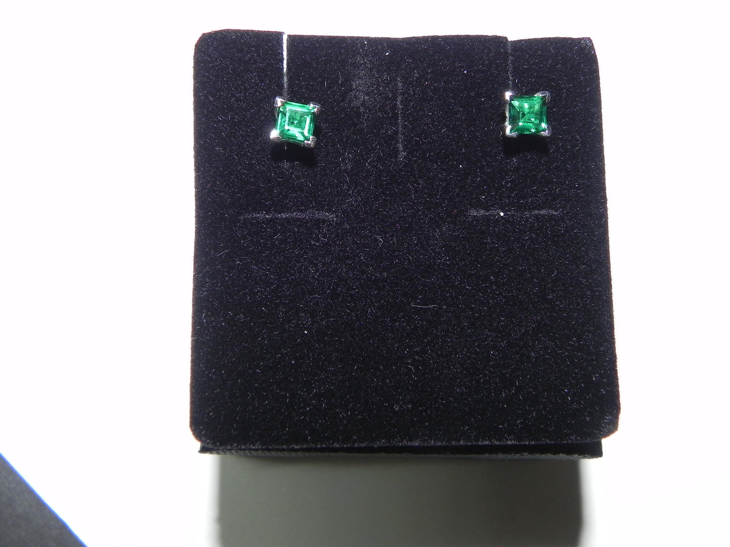 18kt white gold earrings lab created emeralds princess cut top color wedding engagement gift bright precious made in Italy