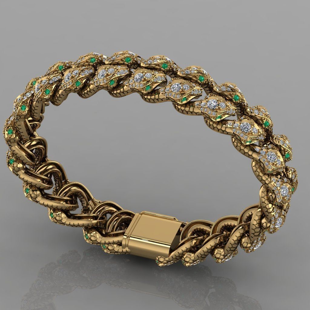 bracelet cuban mesh 18kt gold diamonds emeralds gift design unisex man woman made in italy anniversary birthday