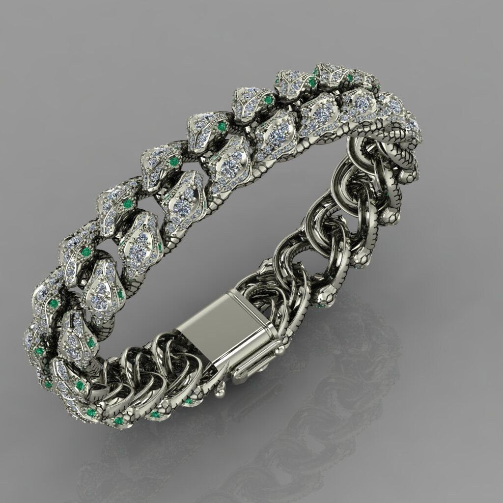 bracelet cuban mesh 18kt gold diamonds emeralds gift design unisex man woman made in italy anniversary birthday