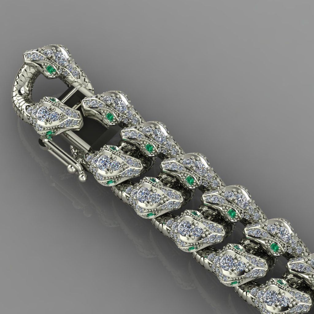 bracelet cuban mesh 18kt gold diamonds emeralds gift design unisex man woman made in italy anniversary birthday