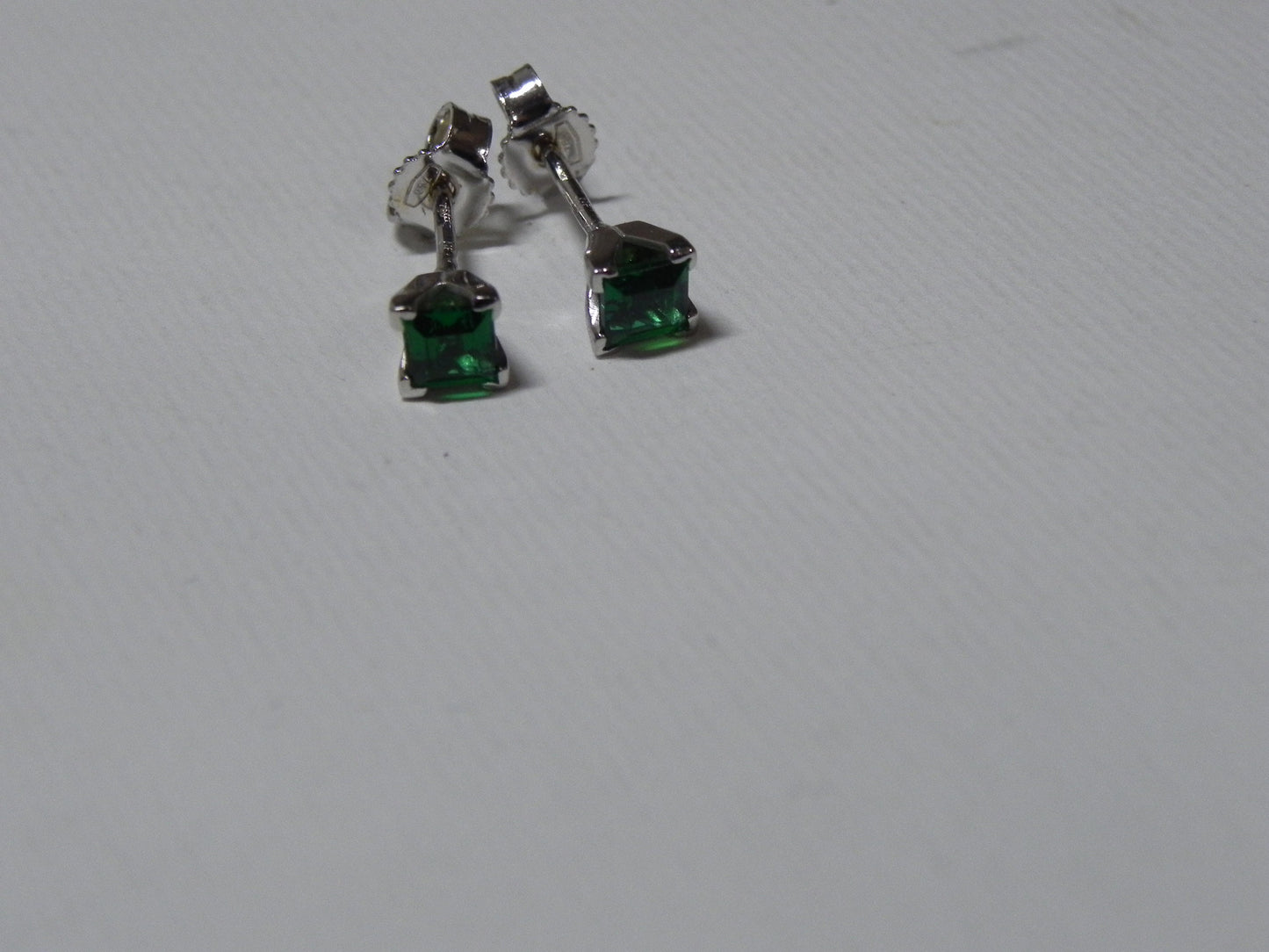 18kt white gold earrings lab created emeralds princess cut top color wedding engagement gift bright precious made in Italy