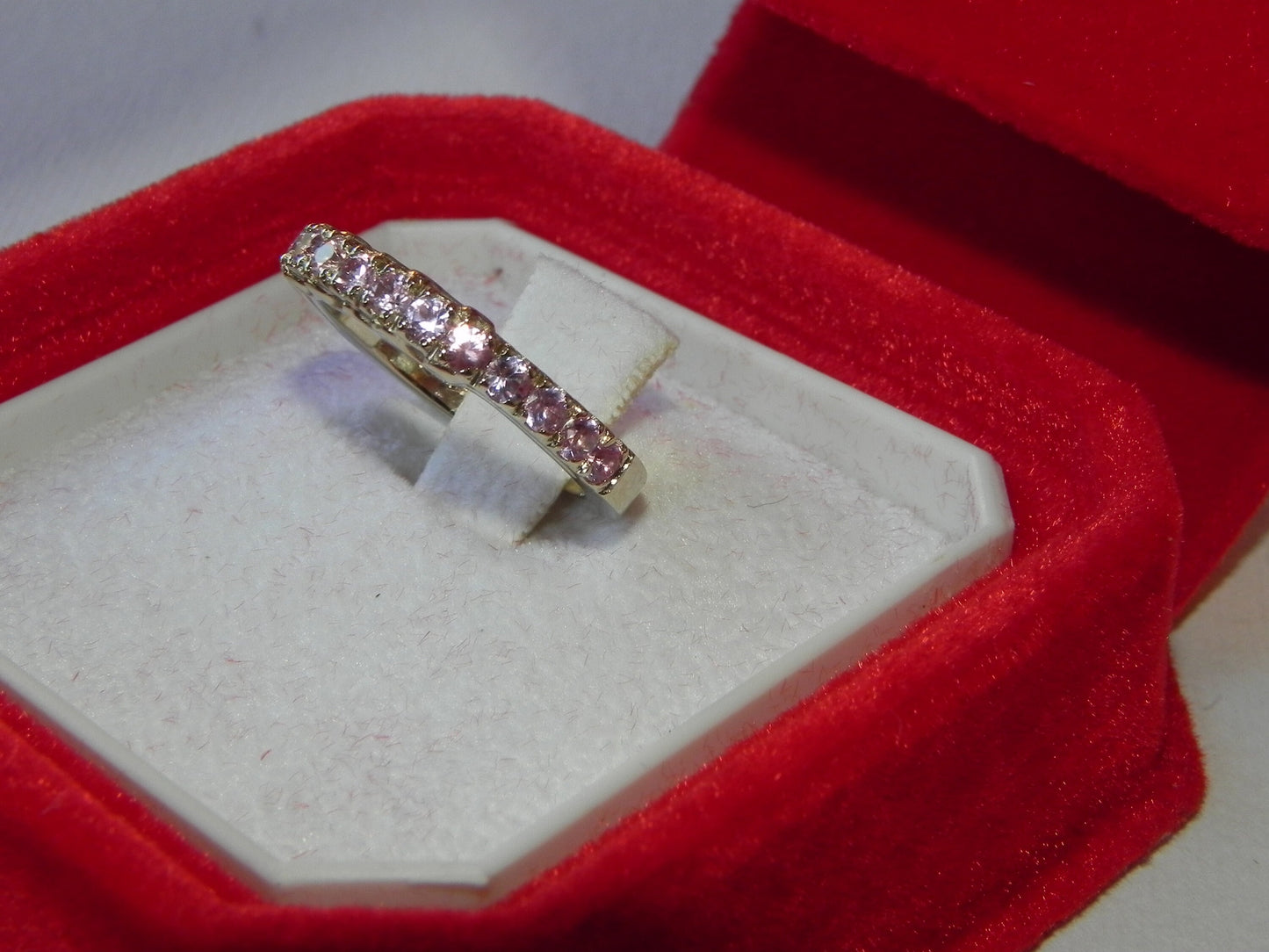 rivier wedding ring 18kt white gold 15 stones pink sapphires gift engagement bride wedding precious made in italy woman girl