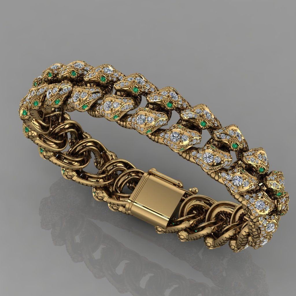 bracelet cuban mesh 18kt gold diamonds emeralds gift design unisex man woman made in italy anniversary birthday