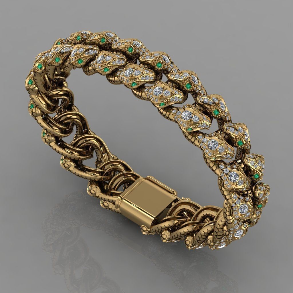 bracelet cuban mesh 18kt gold diamonds emeralds gift design unisex man woman made in italy anniversary birthday