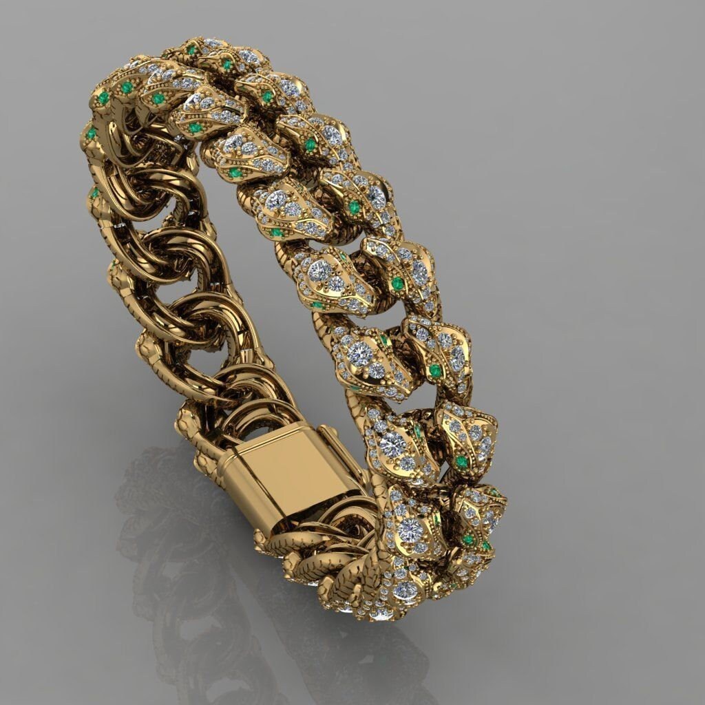 bracelet cuban mesh 18kt gold diamonds emeralds gift design unisex man woman made in italy anniversary birthday