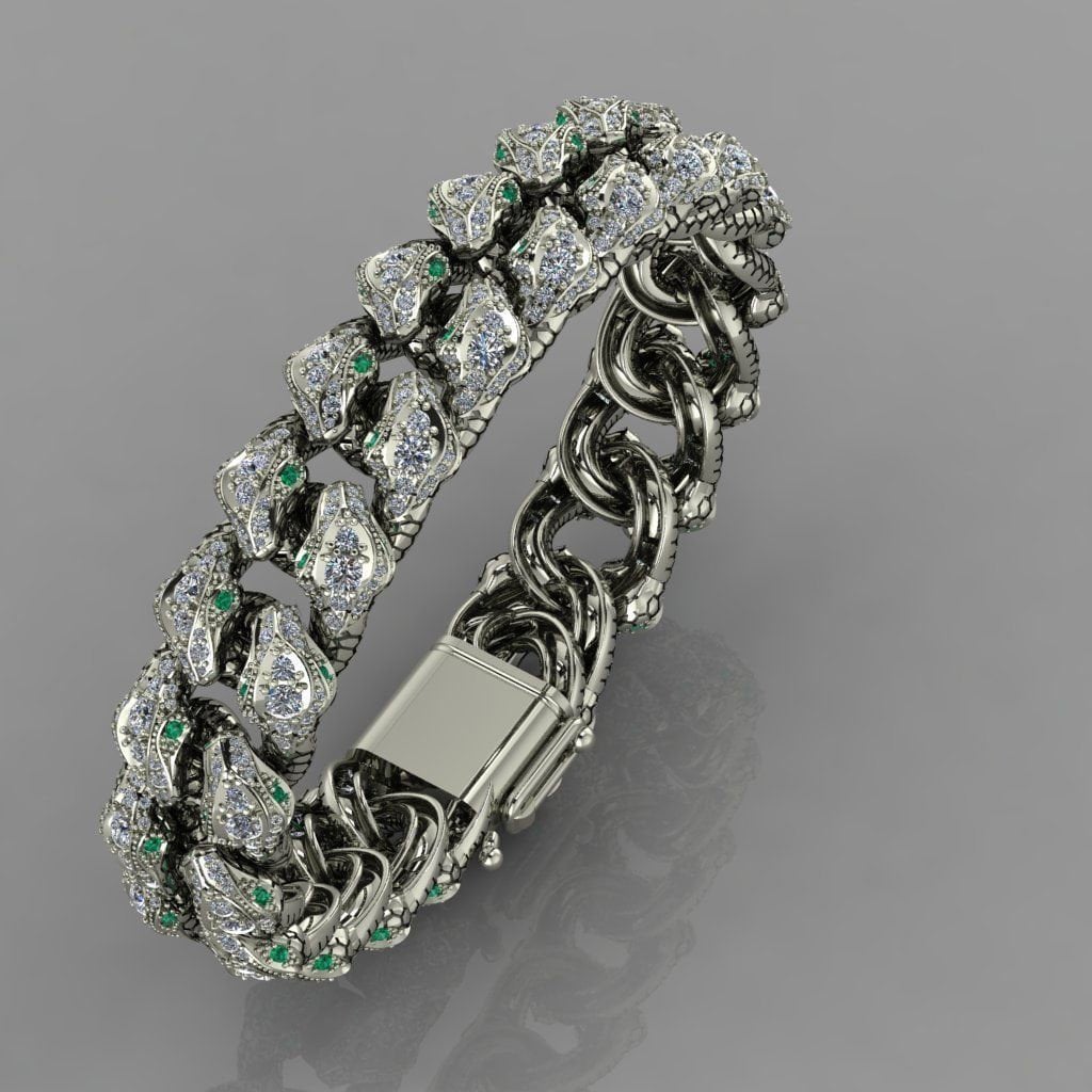 bracelet cuban mesh 18kt gold diamonds emeralds gift design unisex man woman made in italy anniversary birthday