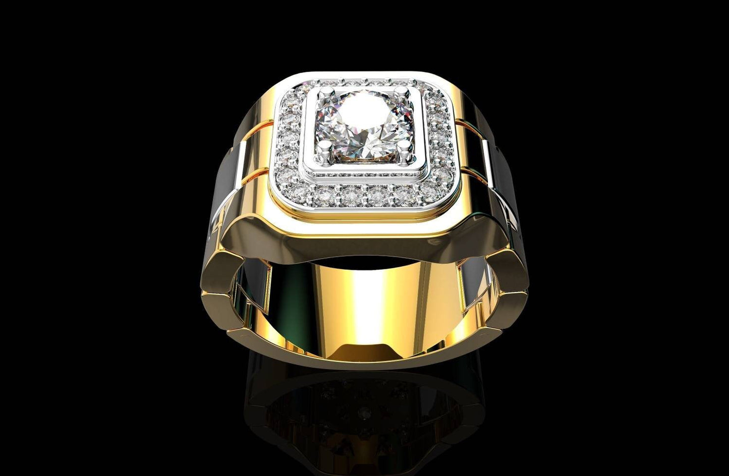 Anello oro 18kt bicolore bianco giallo diamanti uomo unisex regalo fashion moda made in Italy style lusso anniversario compleanno