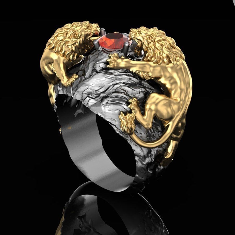 lions sculpture ring silver 18kt gold unisex man made in Italy design solid animal print anniversary birthday gift