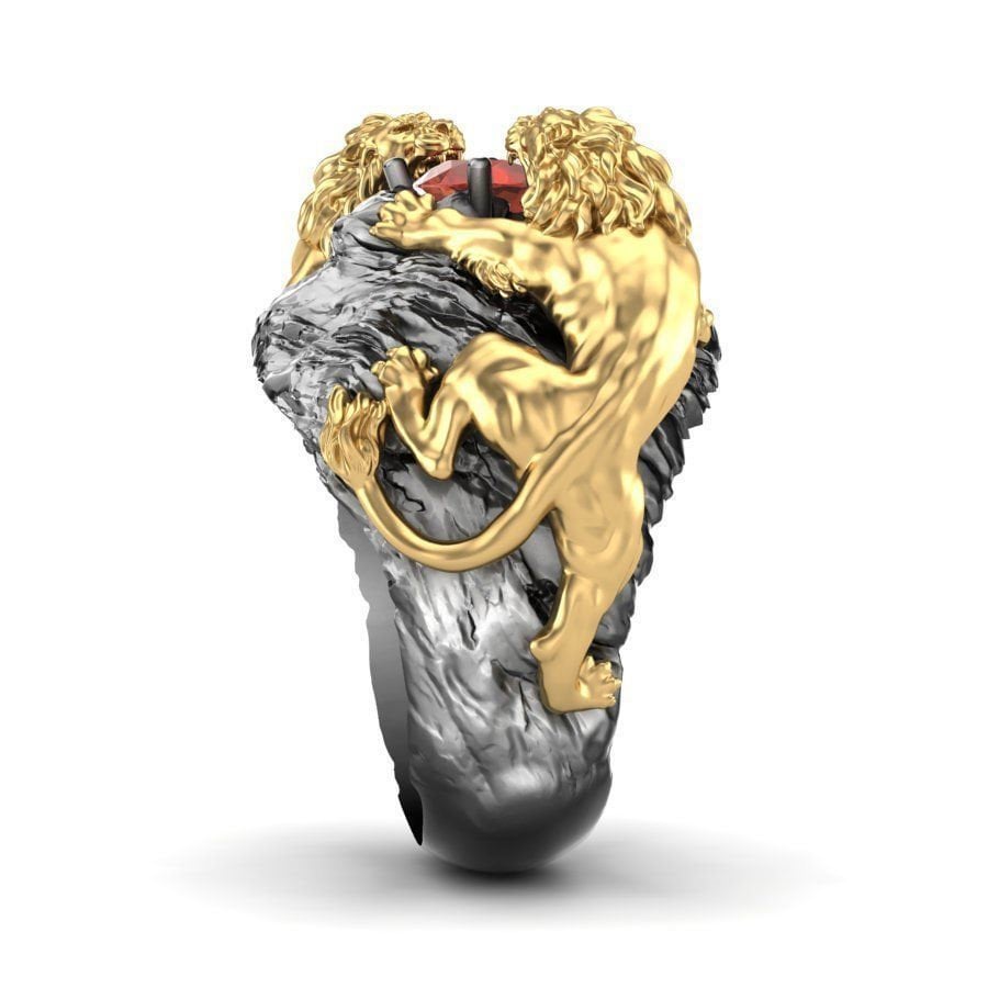 lions sculpture ring silver 18kt gold unisex man made in Italy design solid animal print anniversary birthday gift