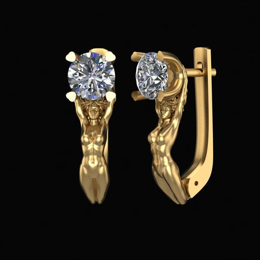 18kt gold woman girl sculpture earrings diamonds sapphires rubies emeralds made in italy gift birthday engagement anniversary