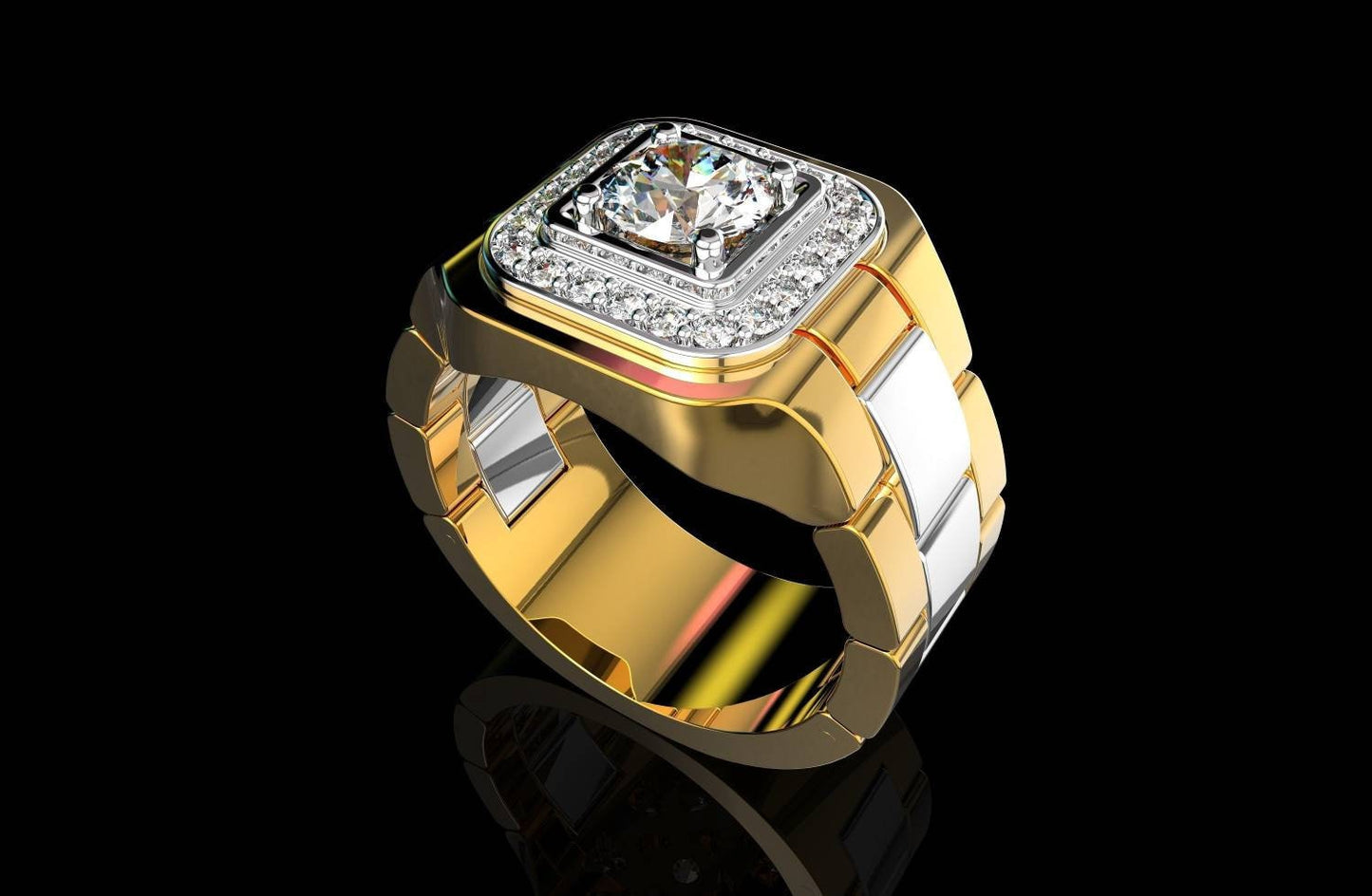 Anello oro 18kt bicolore bianco giallo diamanti uomo unisex regalo fashion moda made in Italy style lusso anniversario compleanno