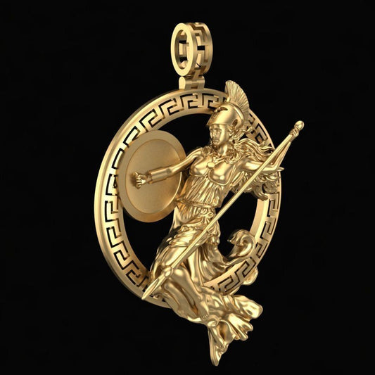 Athena goddess pendant ancient greece 18kt gold silver warrior sculpture made in italy anniversary gift woman man unisex birthday story