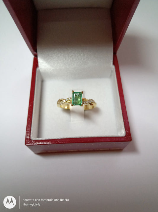 18kt yellow gold emerald diamond ring fashion gift fashion woman engagement bride made in italy anniversary luxury girls