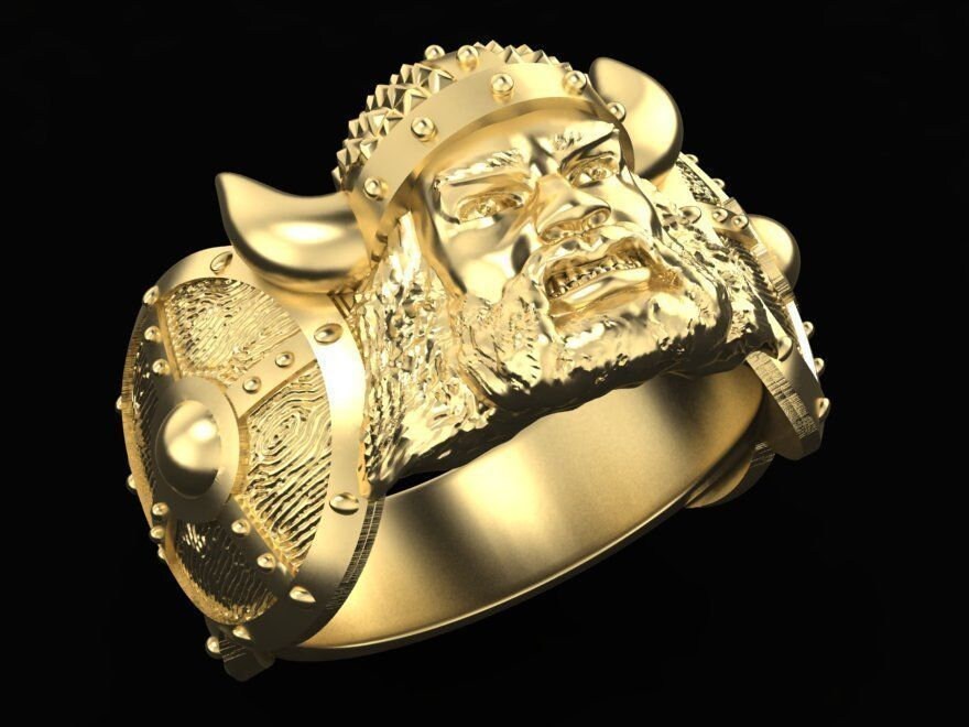 Viking ring design 18kt gold silver made in Italy warrior unisex gift man precious sculpture anniversary precious symbol