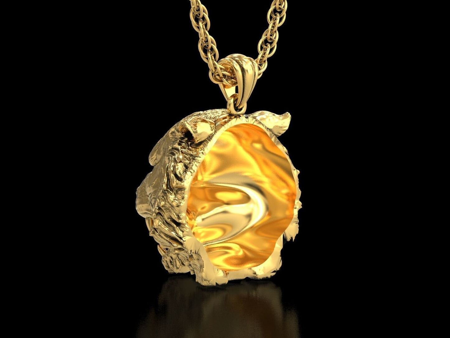 animal tiger head pendant 18 kt gold silver aggressive design strength courage unisex man made in italy gift