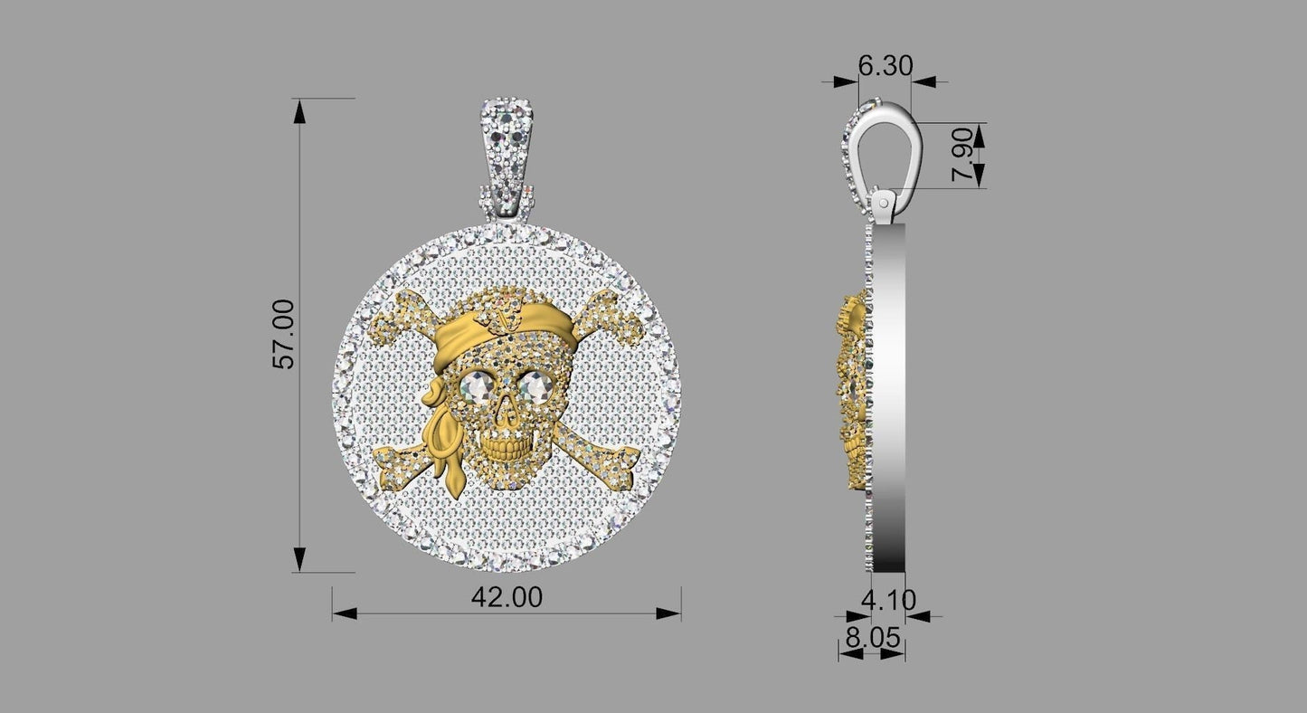 18kt gold pirate skull pendant with diamonds design unisex gift for men, made in Italy, details workmanship anniversary birthday handmade