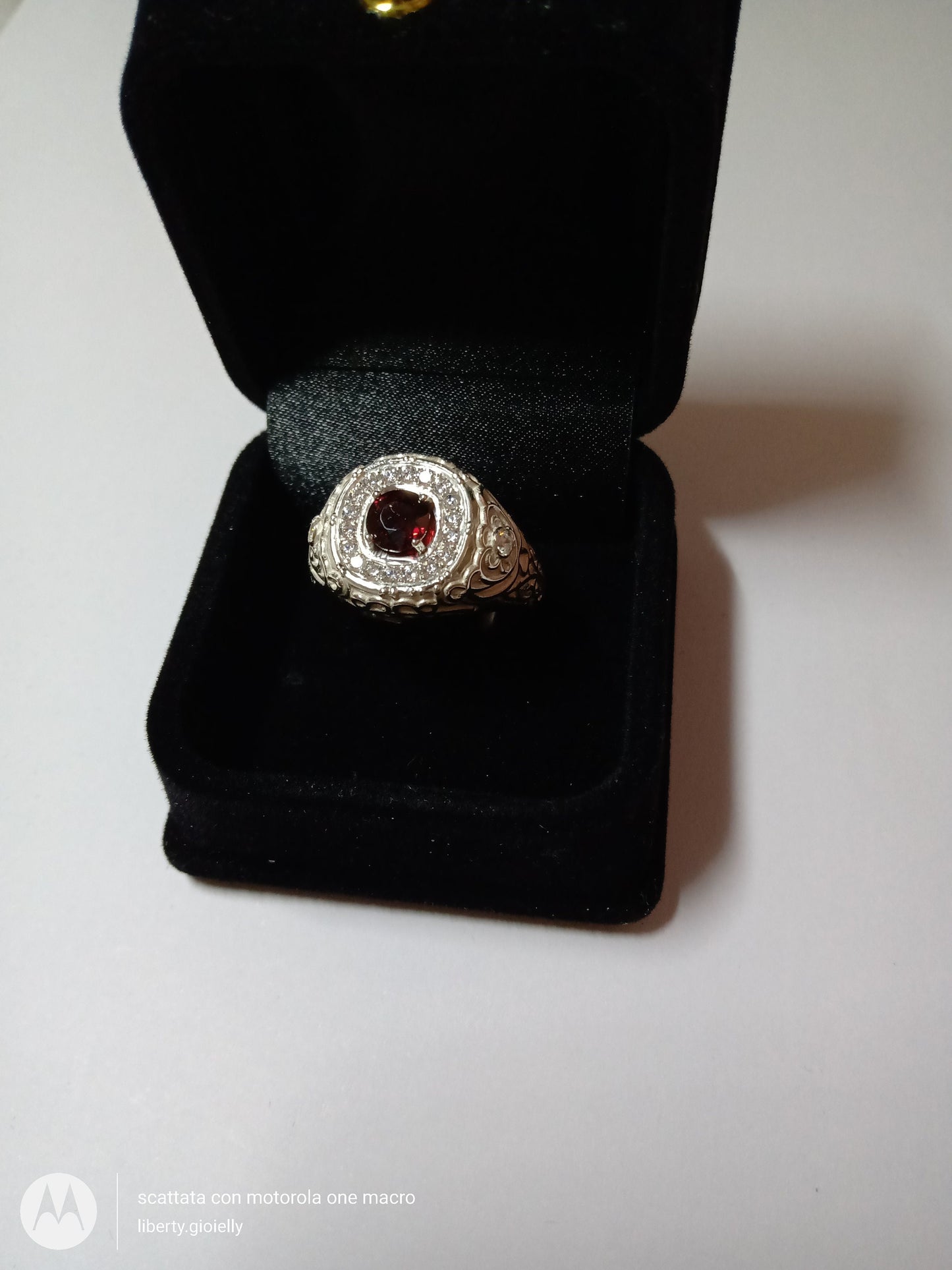 18kt gold ring unisex line woman man diamonds garnet gift design made in italy anniversary luxury precious birthday elegant