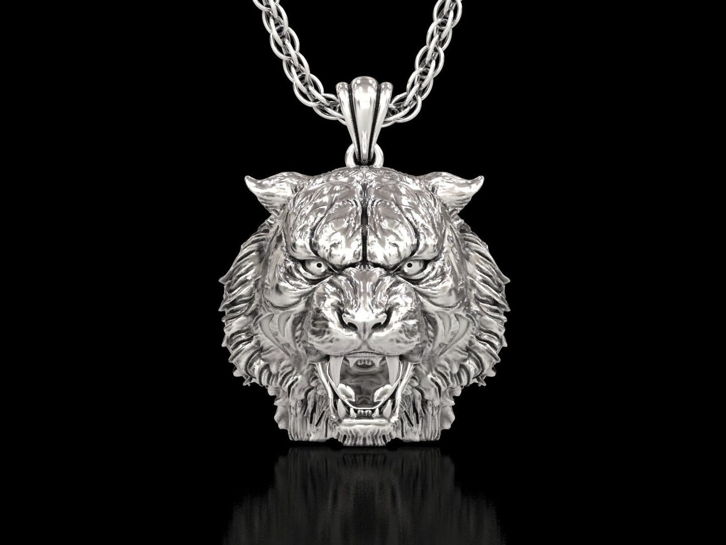 animal tiger head pendant 18 kt gold silver aggressive design strength courage unisex man made in italy gift