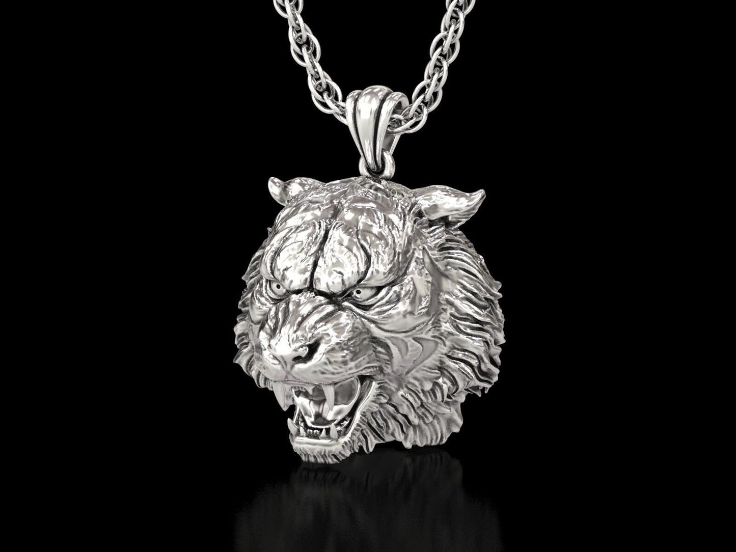 animal tiger head pendant 18 kt gold silver aggressive design strength courage unisex man made in italy gift