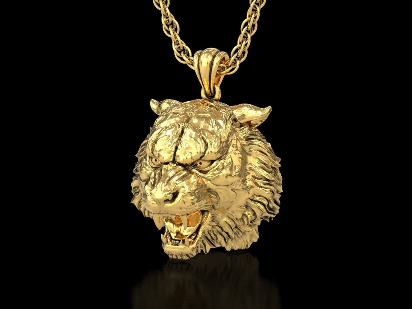 animal tiger head pendant 18 kt gold silver aggressive design strength courage unisex man made in italy gift