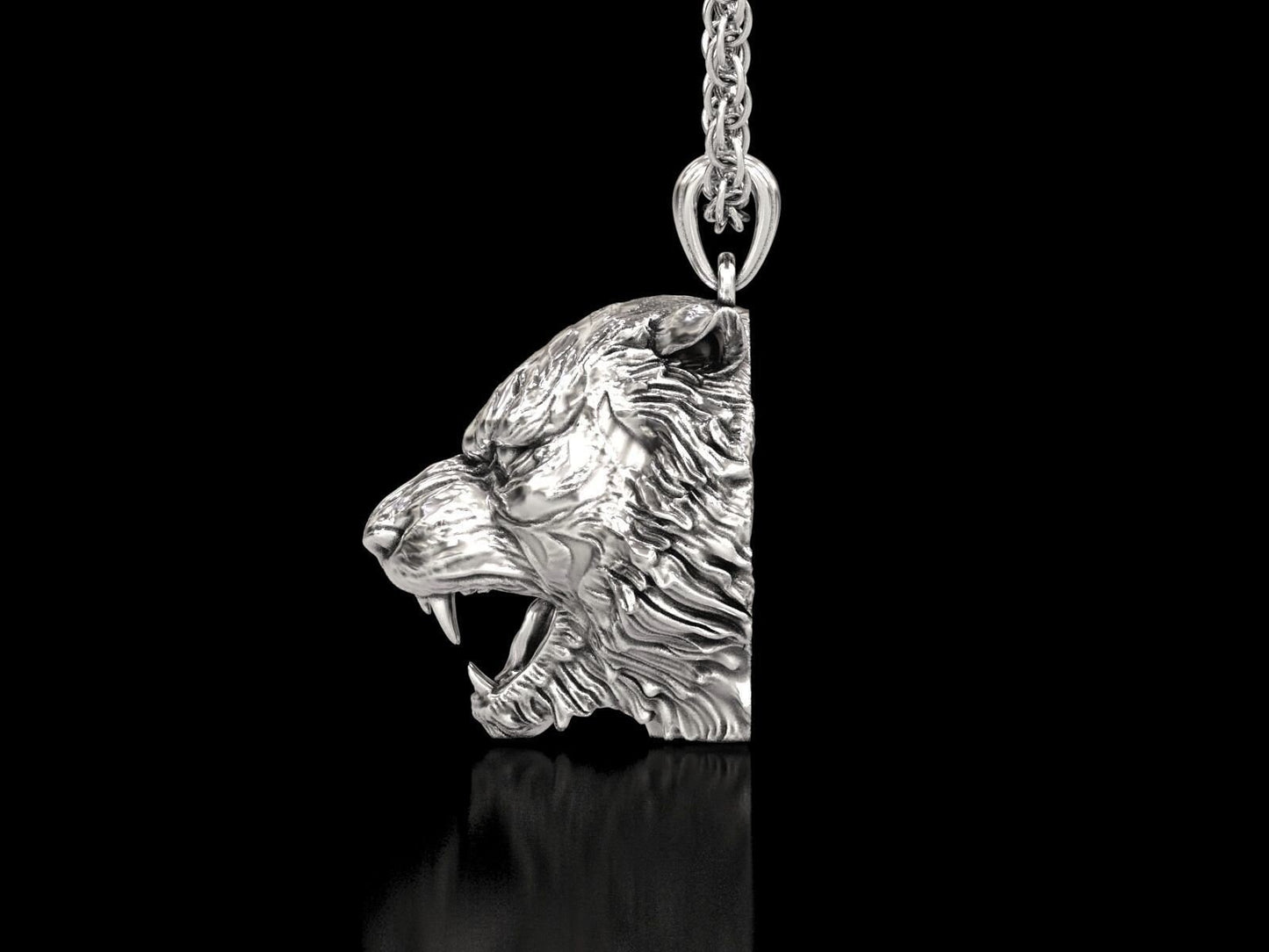 animal tiger head pendant 18 kt gold silver aggressive design strength courage unisex man made in italy gift