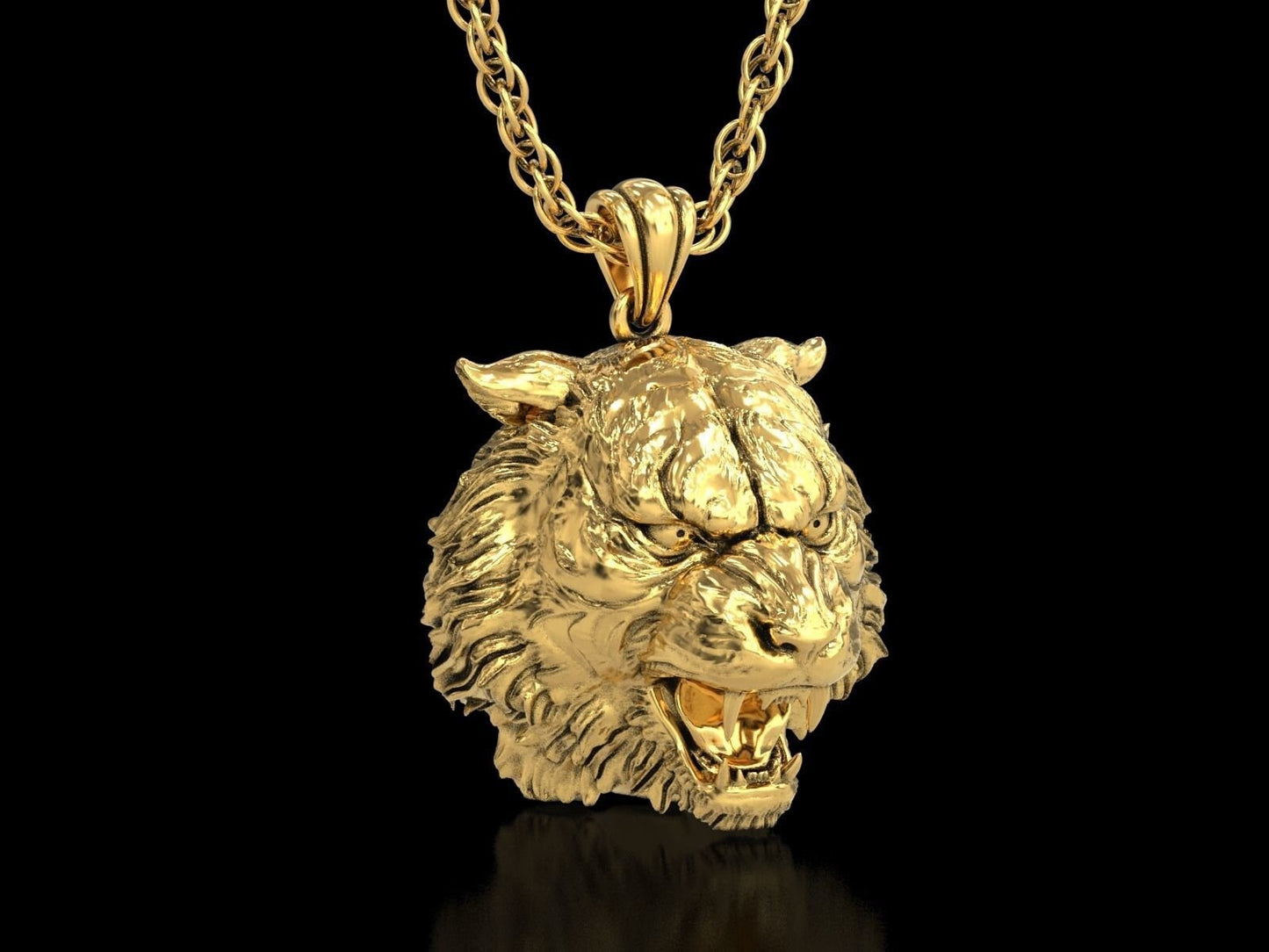 animal tiger head pendant 18 kt gold silver aggressive design strength courage unisex man made in italy gift