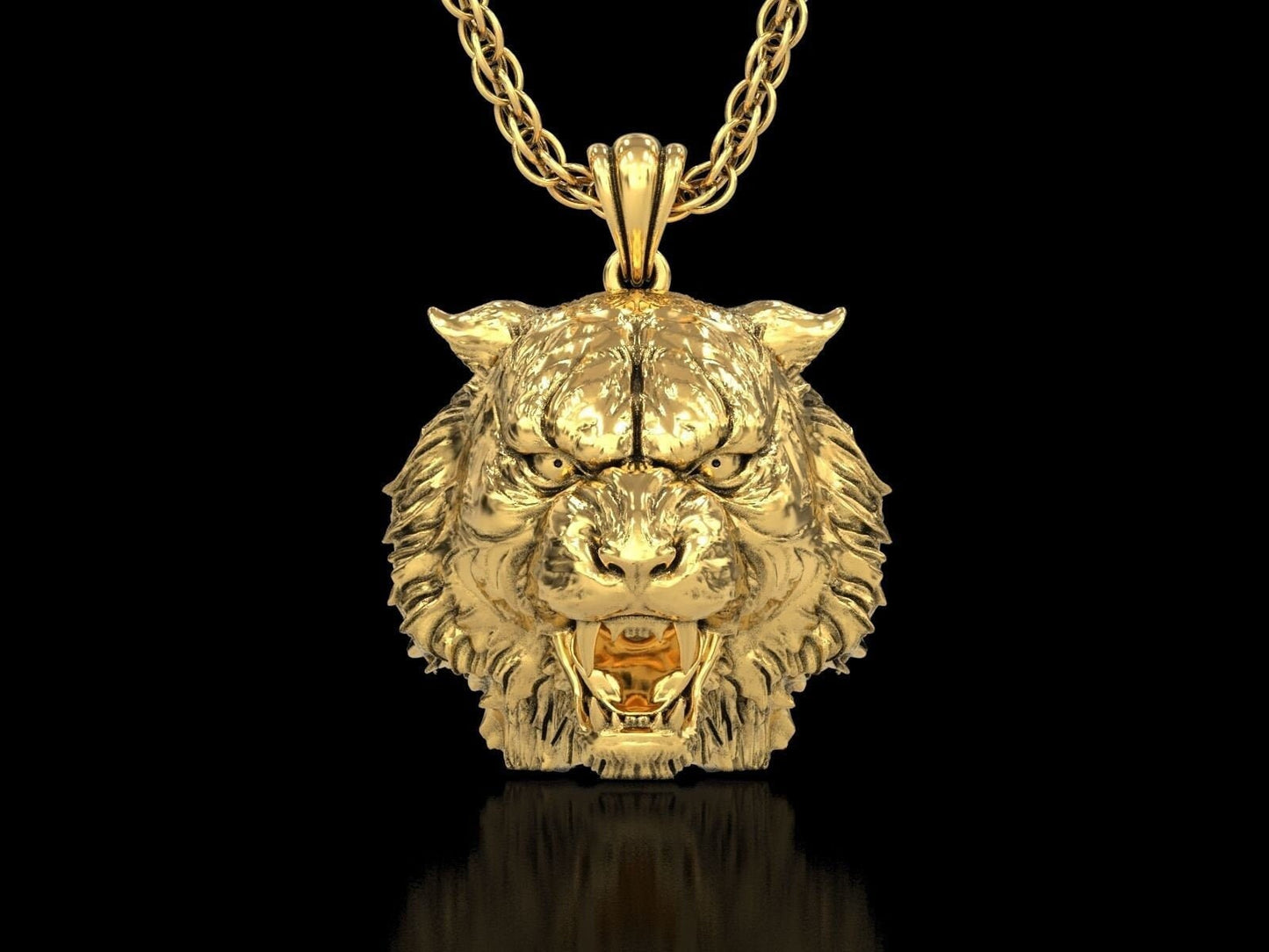 animal tiger head pendant 18 kt gold silver aggressive design strength courage unisex man made in italy gift