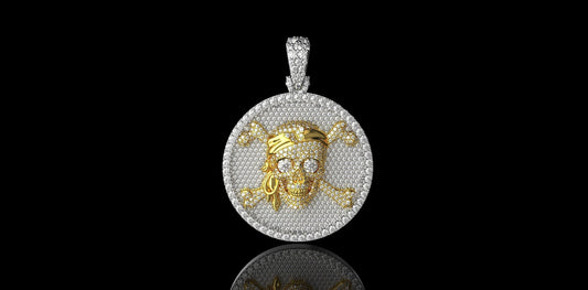 18kt gold pirate skull pendant with diamonds design unisex gift for men, made in Italy, details workmanship anniversary birthday handmade