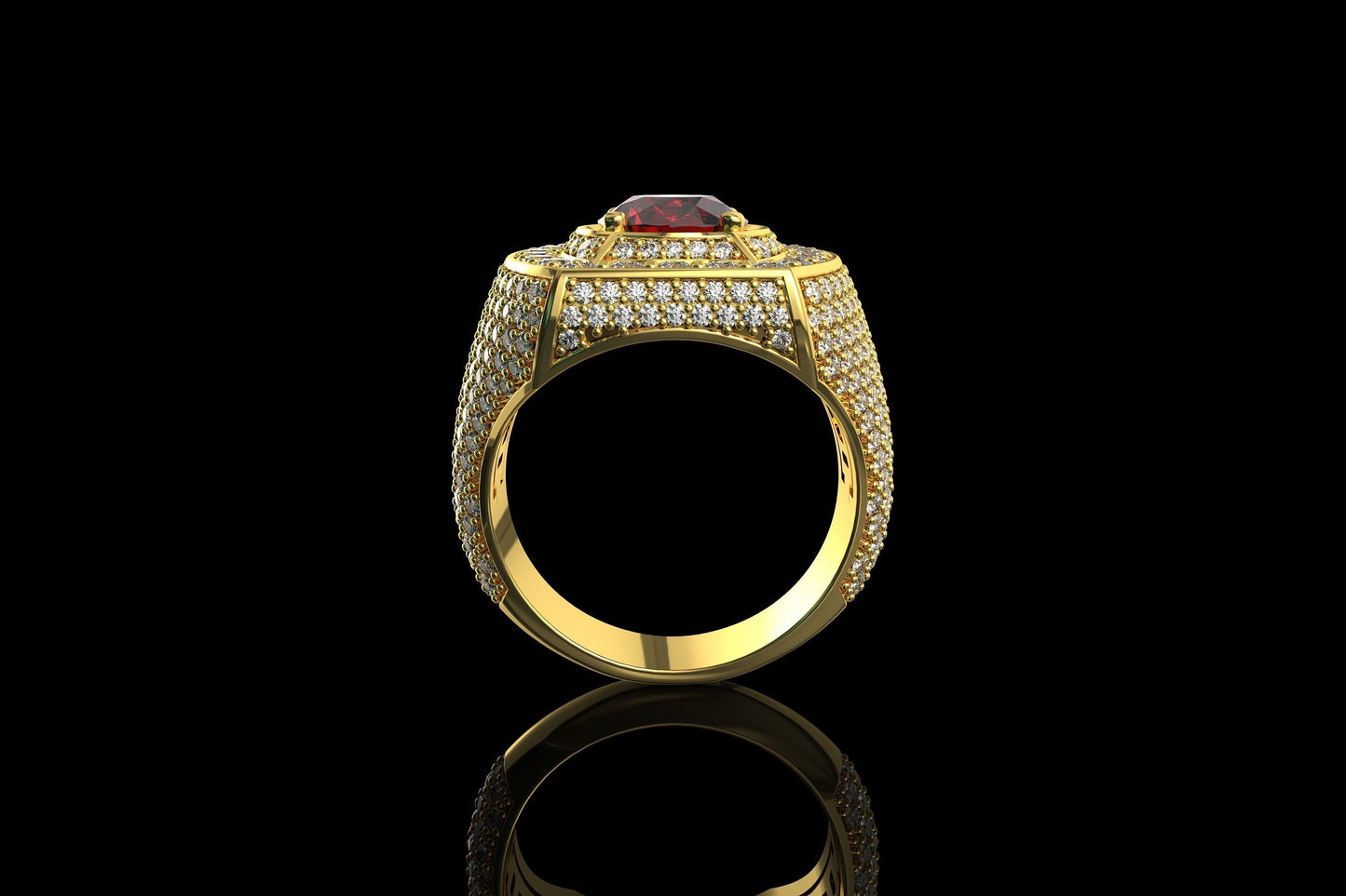 18kt gold ring garnet diamonds men's line precious design made in italy fashion fashion bright gift wedding jewelry