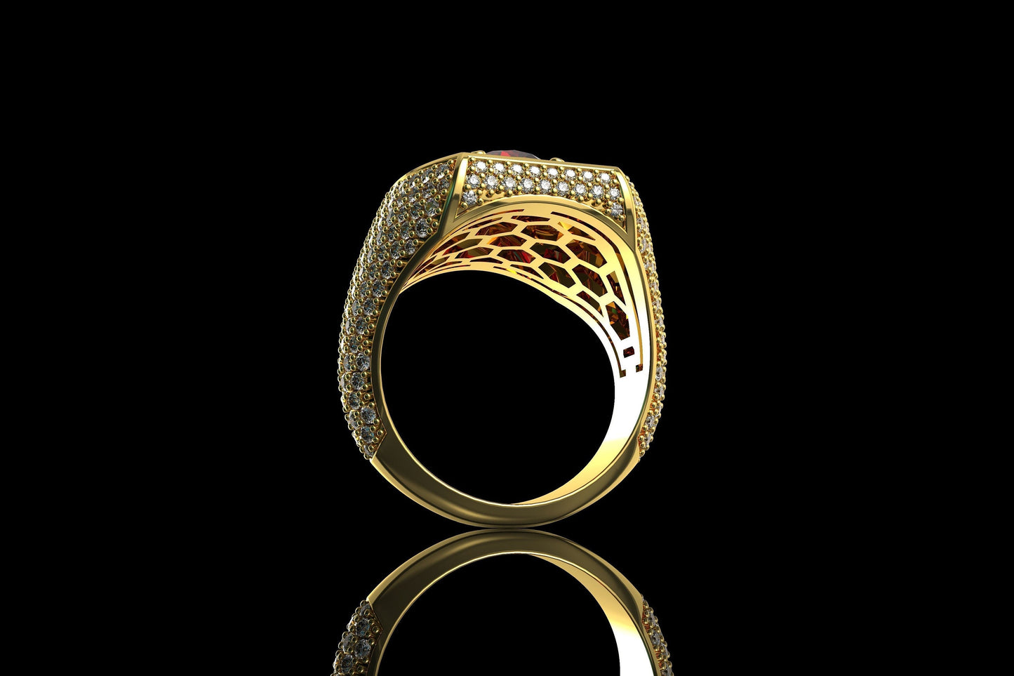 18kt gold ring garnet diamonds men's line precious design made in italy fashion fashion bright gift wedding jewelry