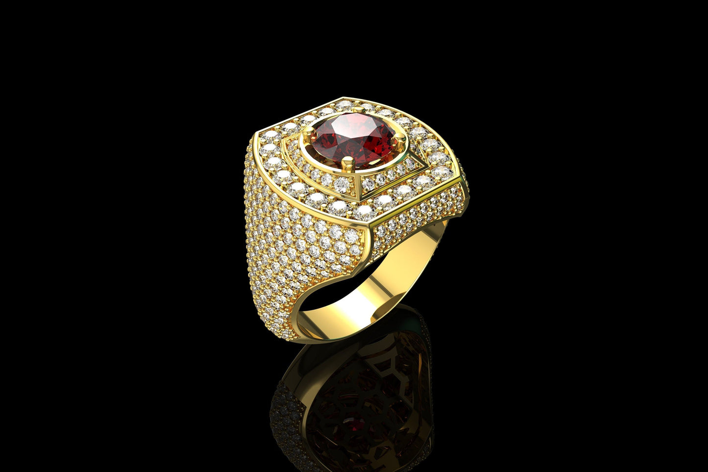 18kt gold ring garnet diamonds men's line precious design made in italy fashion fashion bright gift wedding jewelry