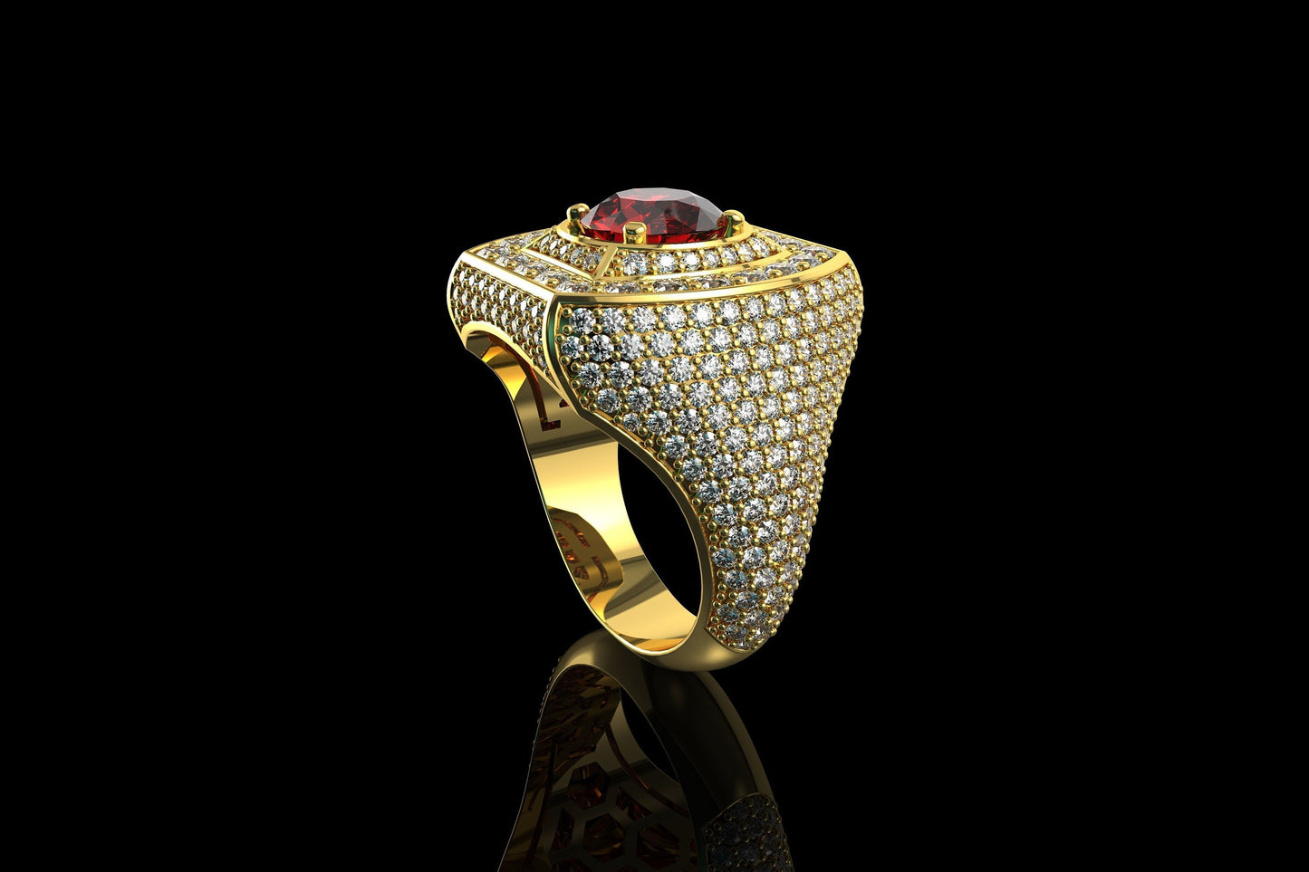 18kt gold ring garnet diamonds men's line precious design made in italy fashion fashion bright gift wedding jewelry