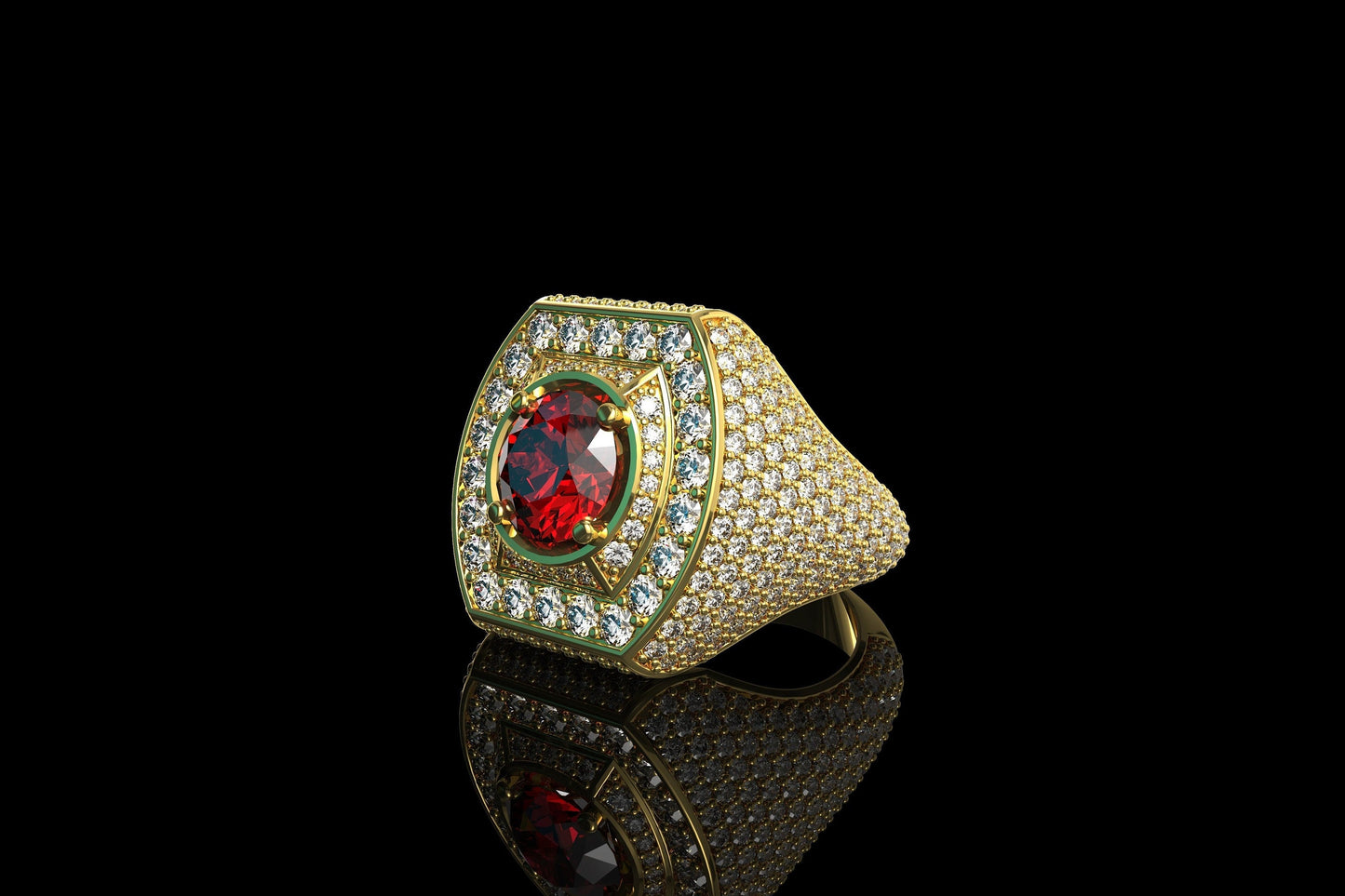 18kt gold ring garnet diamonds men's line precious design made in italy fashion fashion bright gift wedding jewelry