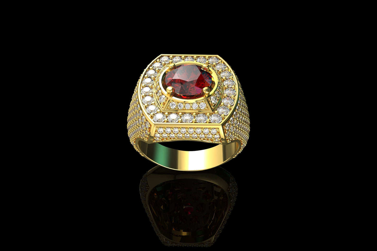 18kt gold ring garnet diamonds men's line precious design made in italy fashion fashion bright gift wedding jewelry