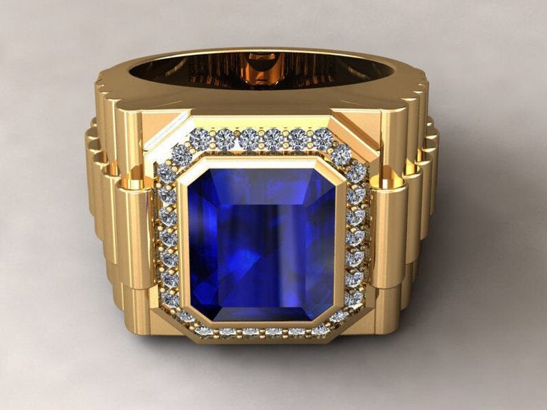 18kt gold ring silver ruby lab sapphire natural diamonds man gift made in italy precious luminous solid jewel