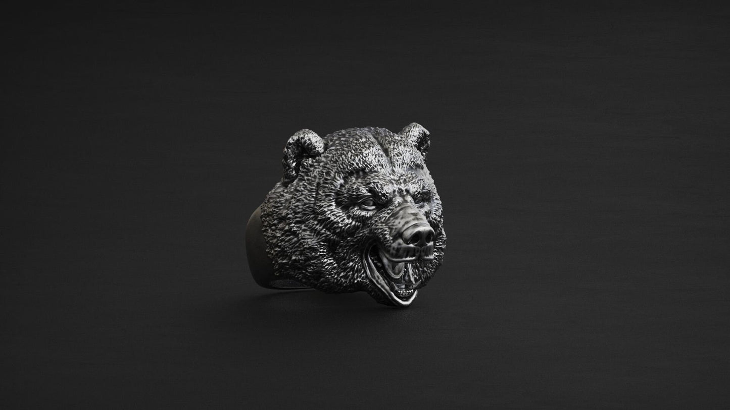 animal bear ring 18 kt gold silver unisex man gift sculpture made in italy precious rich fashion solid