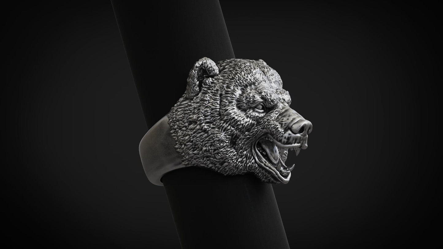 animal bear ring 18 kt gold silver unisex man gift sculpture made in italy precious rich fashion solid