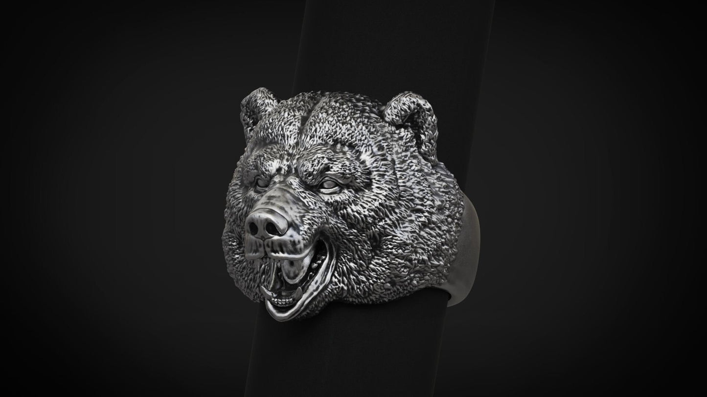 animal bear ring 18 kt gold silver unisex man gift sculpture made in italy precious rich fashion solid