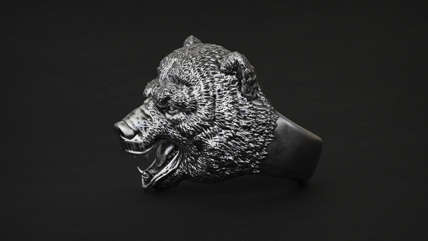 animal bear ring 18 kt gold silver unisex man gift sculpture made in italy precious rich fashion solid