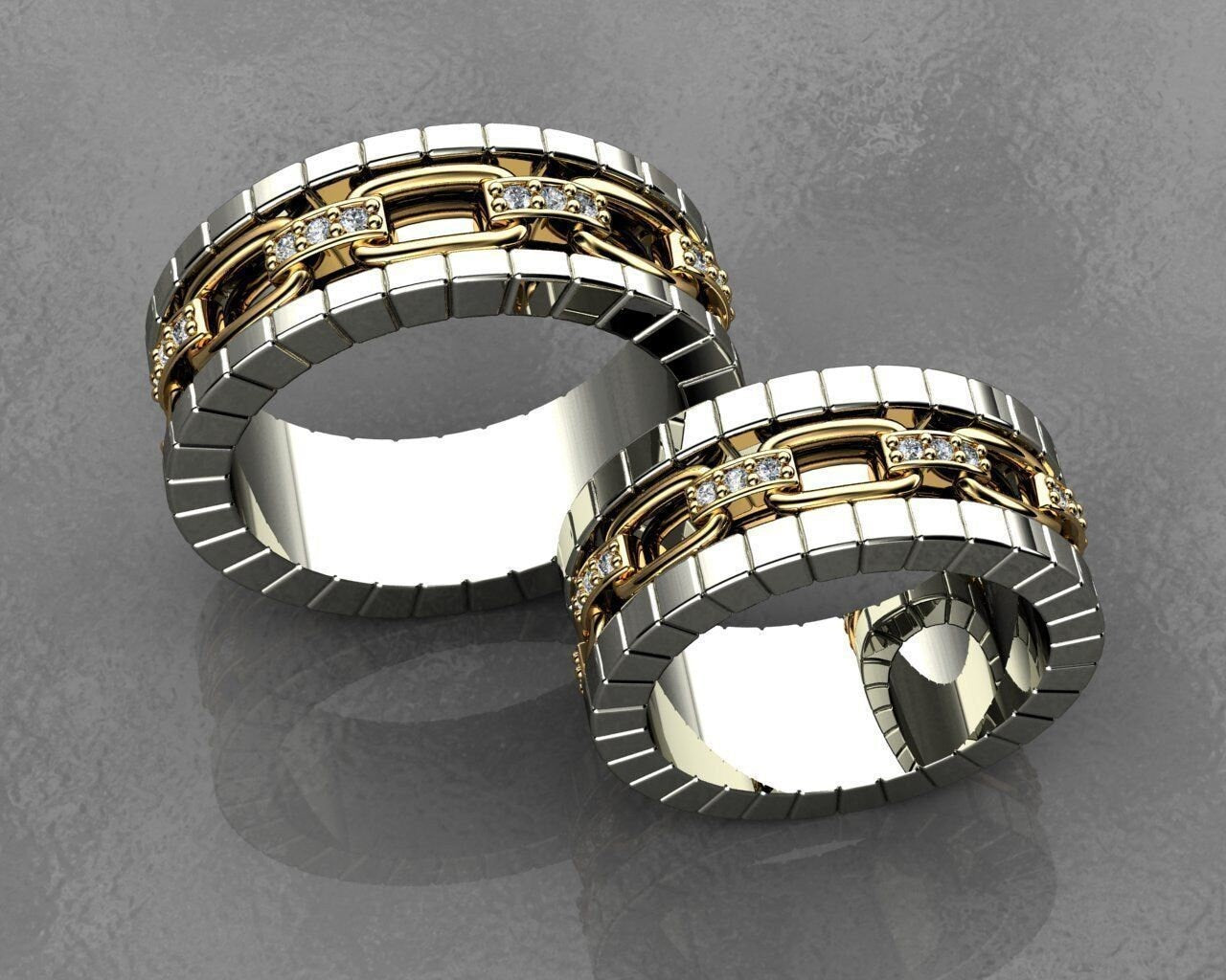 pair of rings 18kt gold diamonds engagement gift bride wedding design made in italy geometry solide woman girl fashion fashion