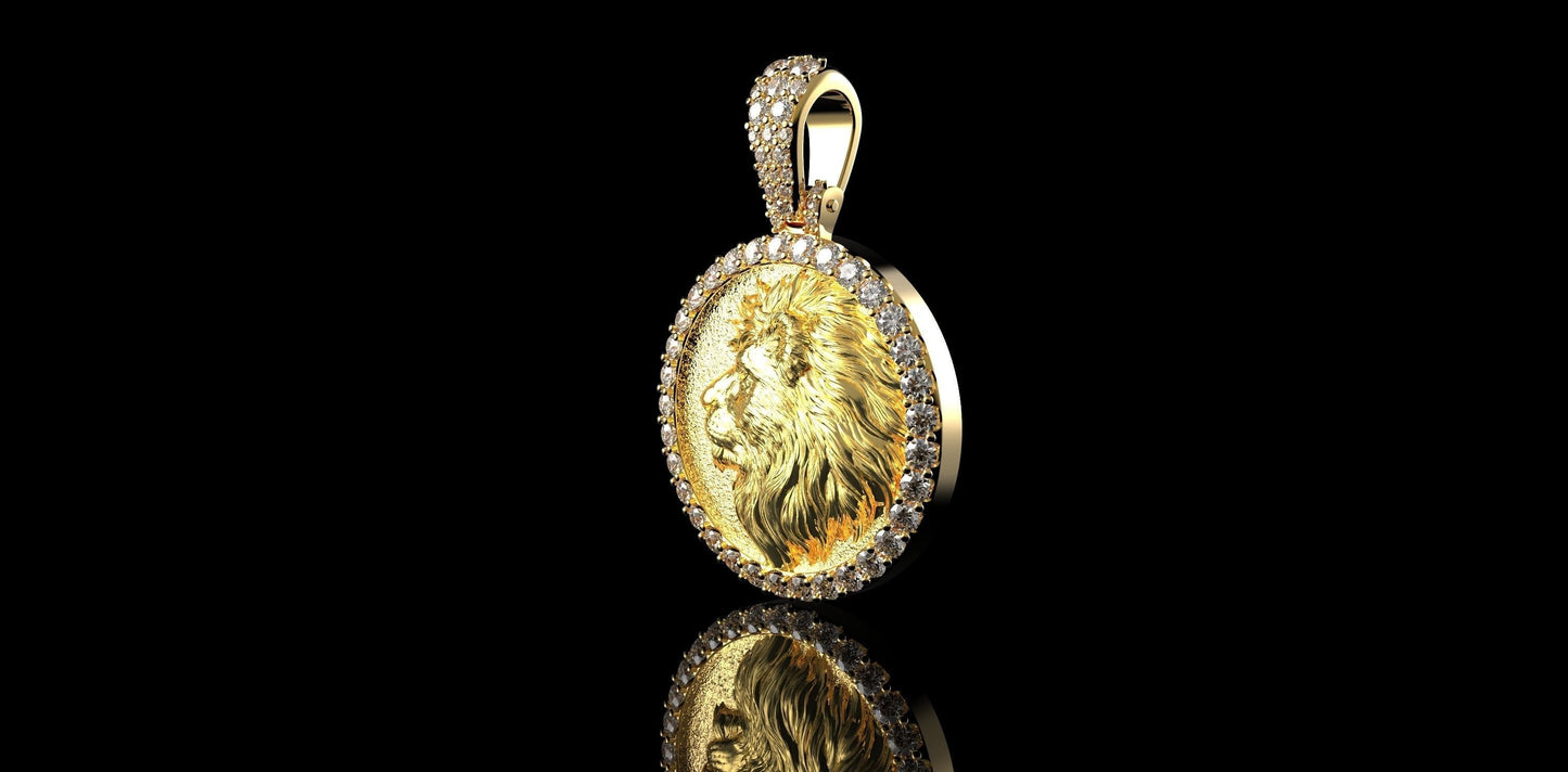 18kt gold lion pendant silver diamond zircons man unisex gift strength made in italy anniversary wedding symbol state