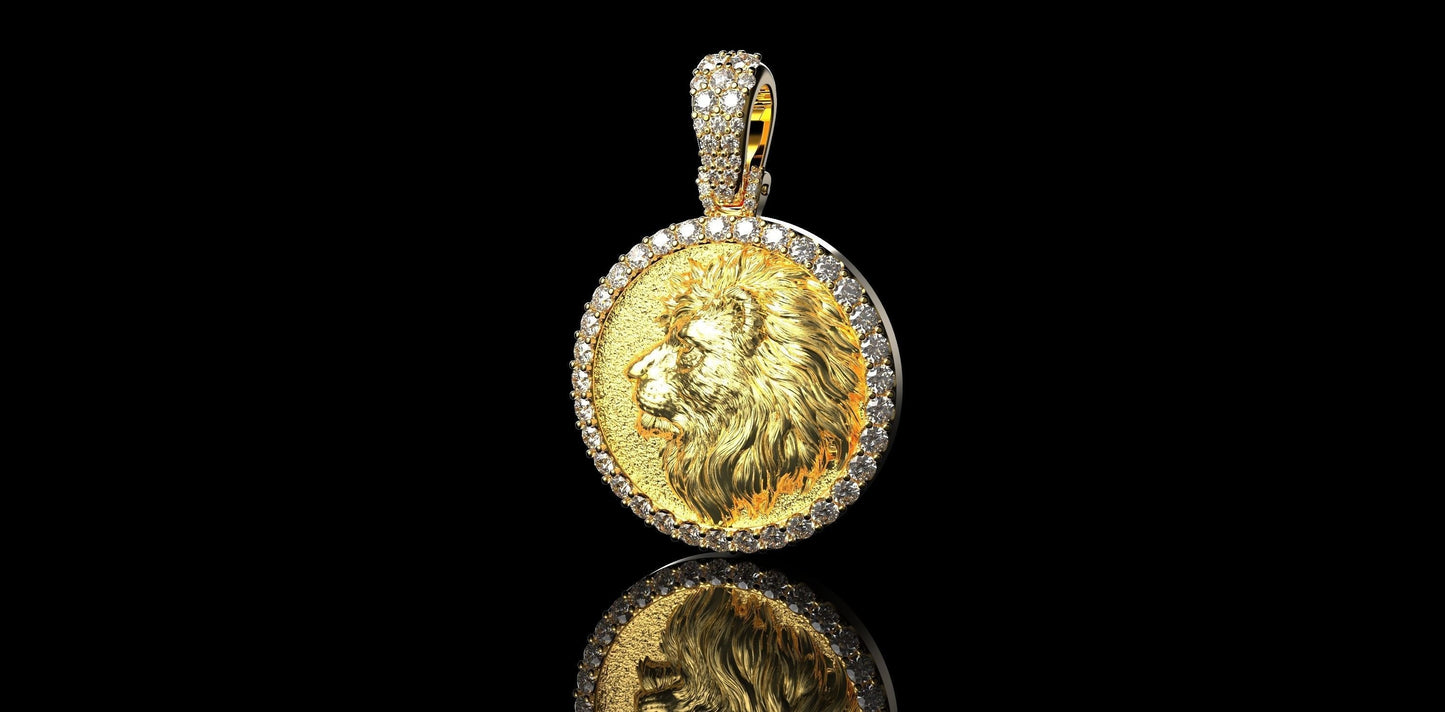 18kt gold lion pendant silver diamond zircons man unisex gift strength made in italy anniversary wedding symbol state