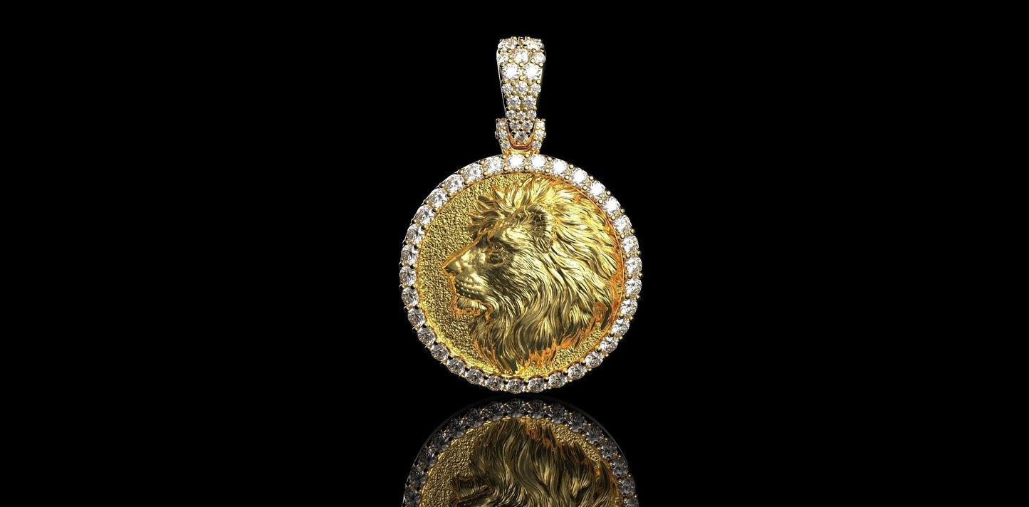 18kt gold lion pendant silver diamond zircons man unisex gift strength made in italy anniversary wedding symbol state