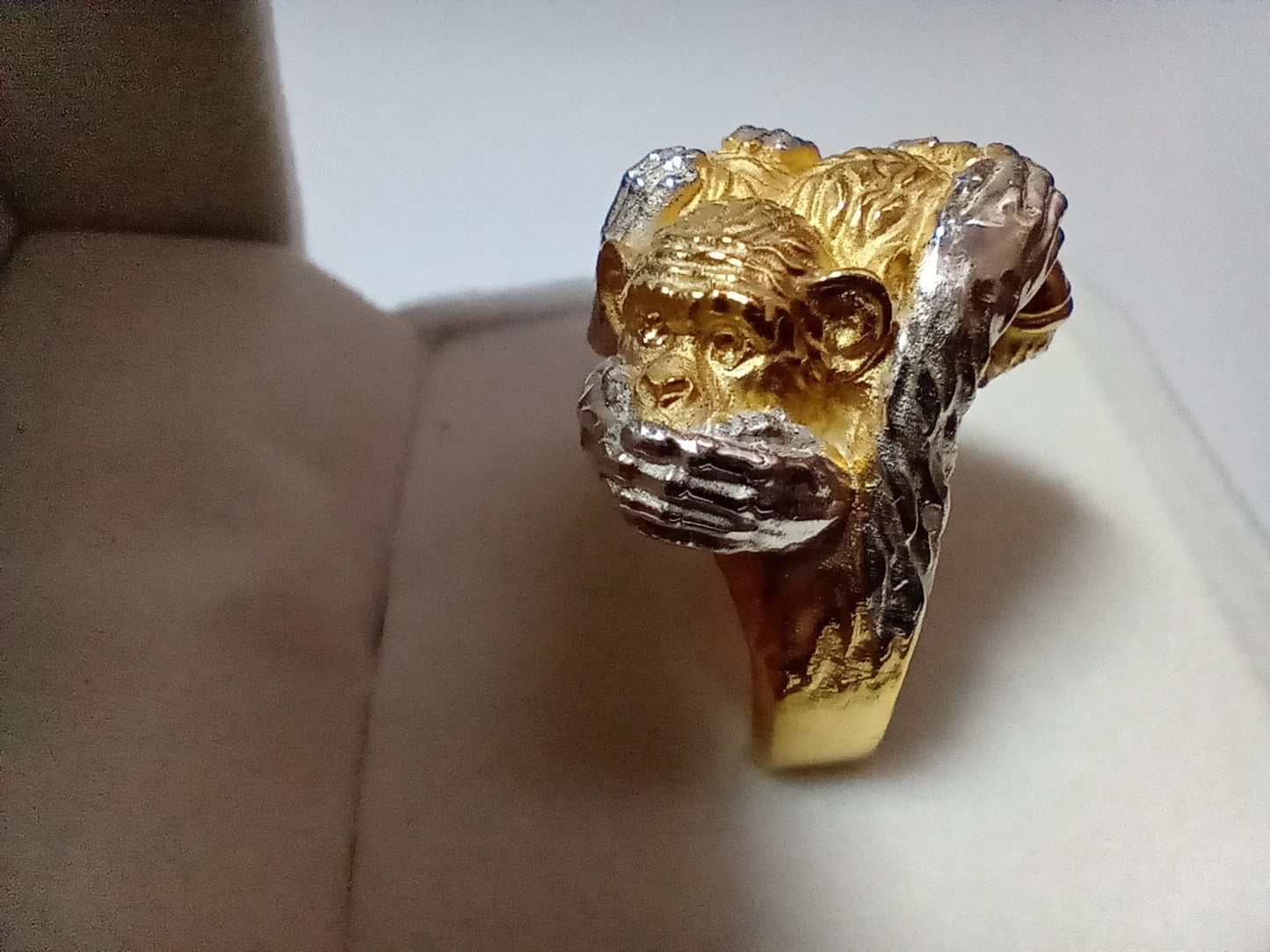 ring three monkeys 18kt gold silver unisex fashion gift precious sculpture woman man