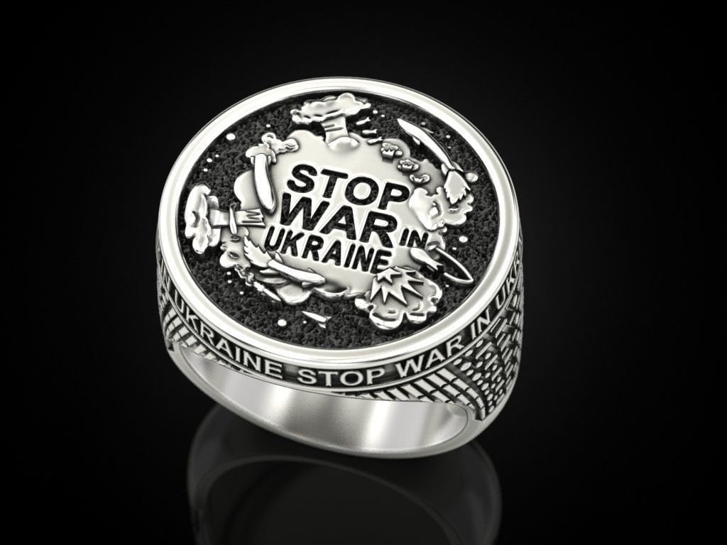 18kt gold silver sculpture ring symbol of peace stop the war in ukraine unisex gift for men and women made in Italy precious solid