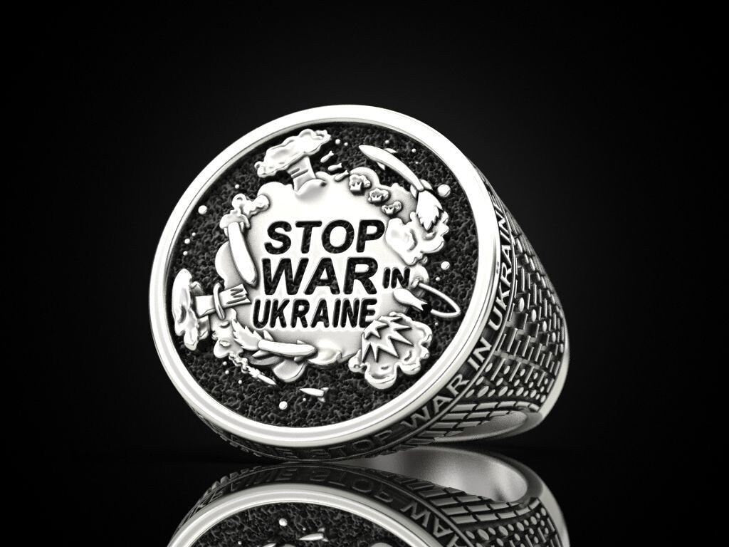 18kt gold silver sculpture ring symbol of peace stop the war in ukraine unisex gift for men and women made in Italy precious solid