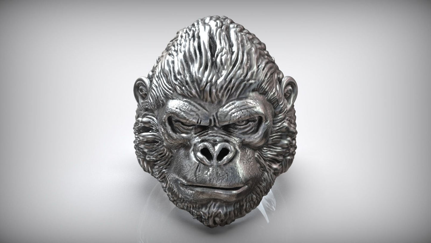 ring gorilla kong sculpture silver 18kt gold design made in Italy gift for men unisex birthday anniversary jewel